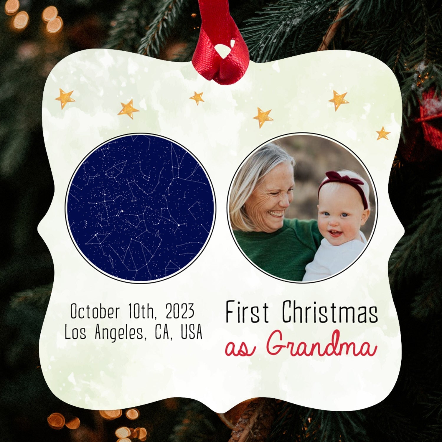 First Christmas as Grandma - Personalized First Christmas gift For Grandma - Custom Square Aluminum Ornament - Elizabeth Fashions