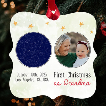 First Christmas as Grandma - Personalized First Christmas gift For Grandma - Custom Square Aluminum Ornament - Elizabeth Fashions