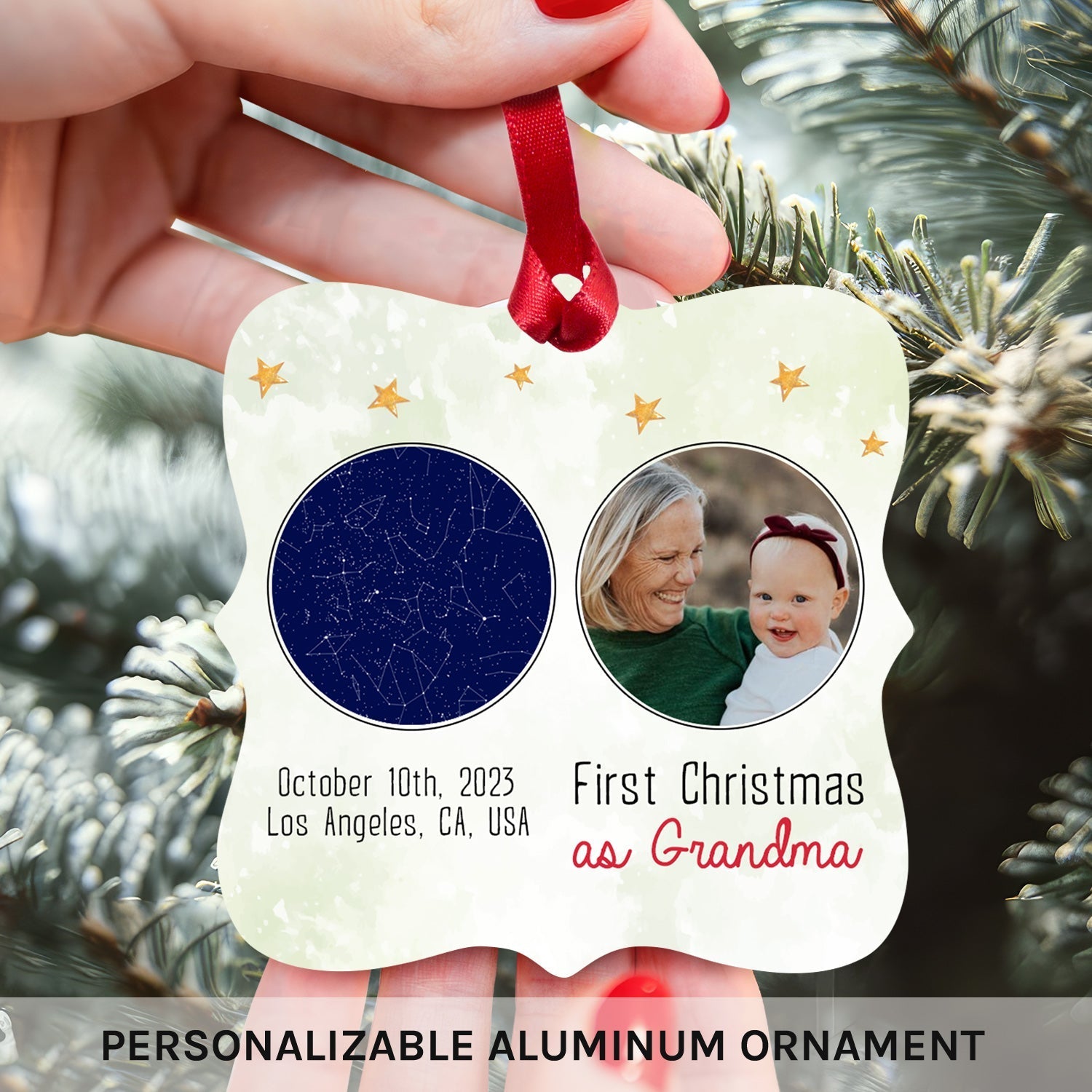 First Christmas as Grandma - Personalized First Christmas gift For Grandma - Custom Square Aluminum Ornament - Elizabeth Fashions