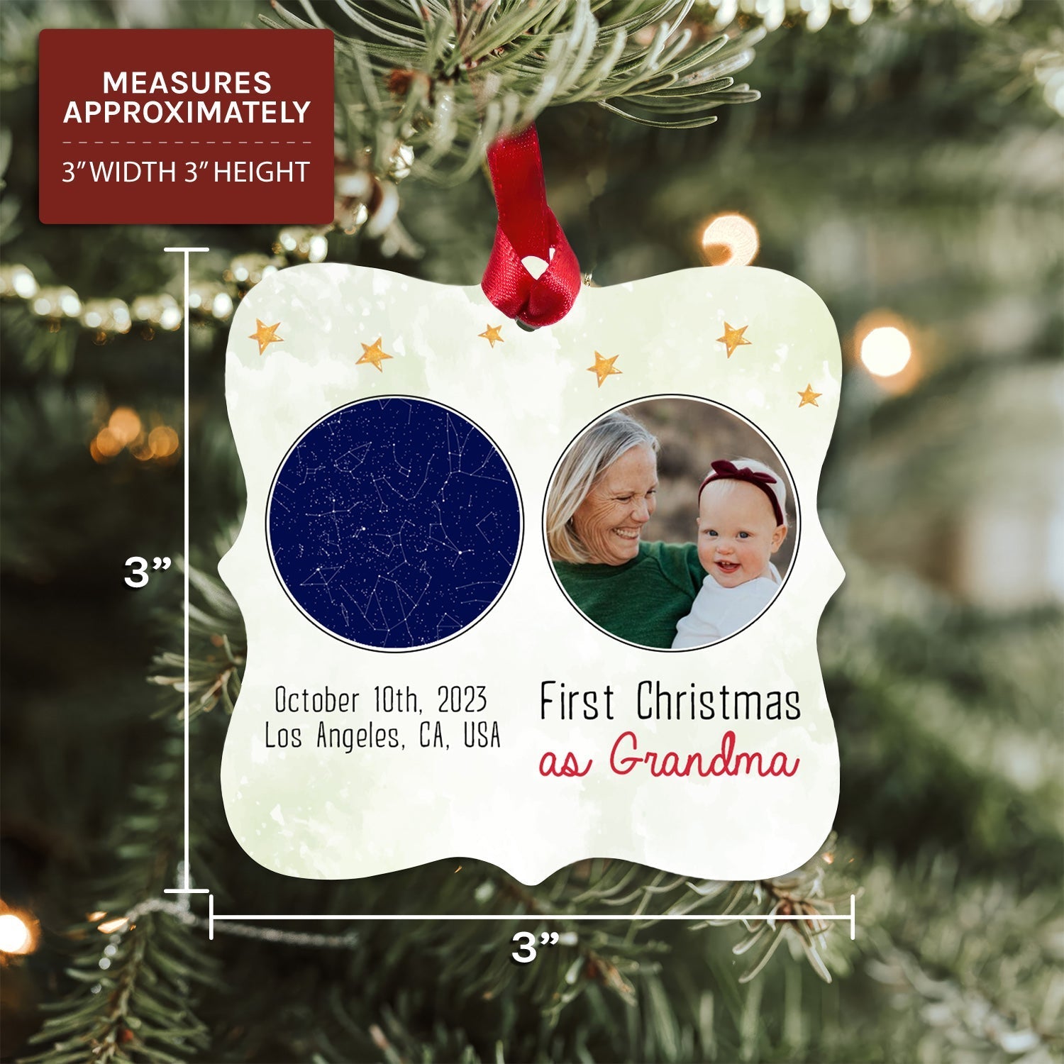 First Christmas as Grandma - Personalized First Christmas gift For Grandma - Custom Square Aluminum Ornament - Elizabeth Fashions