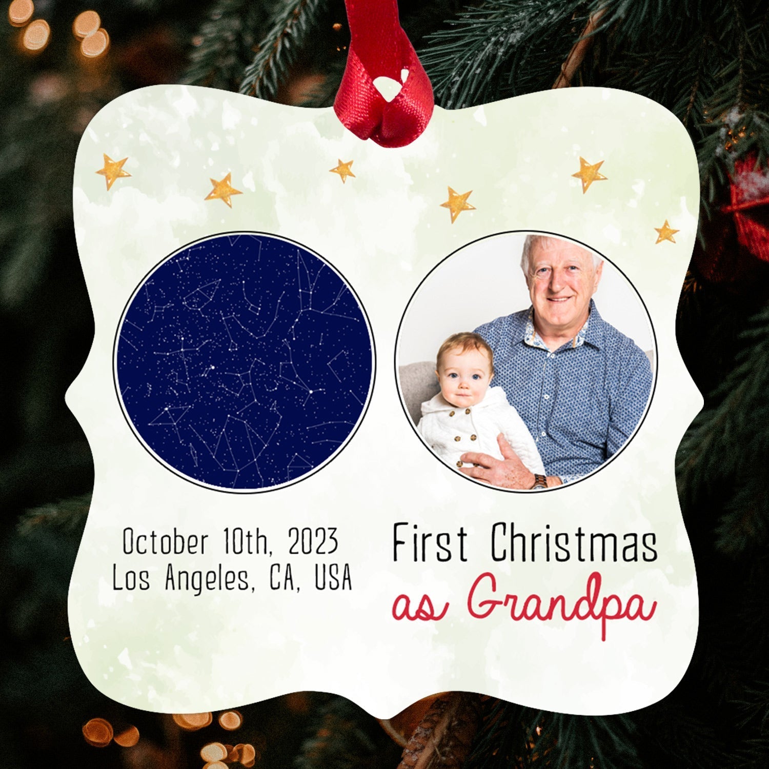 First Christmas As Grandpa - Personalized First Christmas gift For Grandpa - Custom Square Aluminum Ornament - Elizabeth Fashions