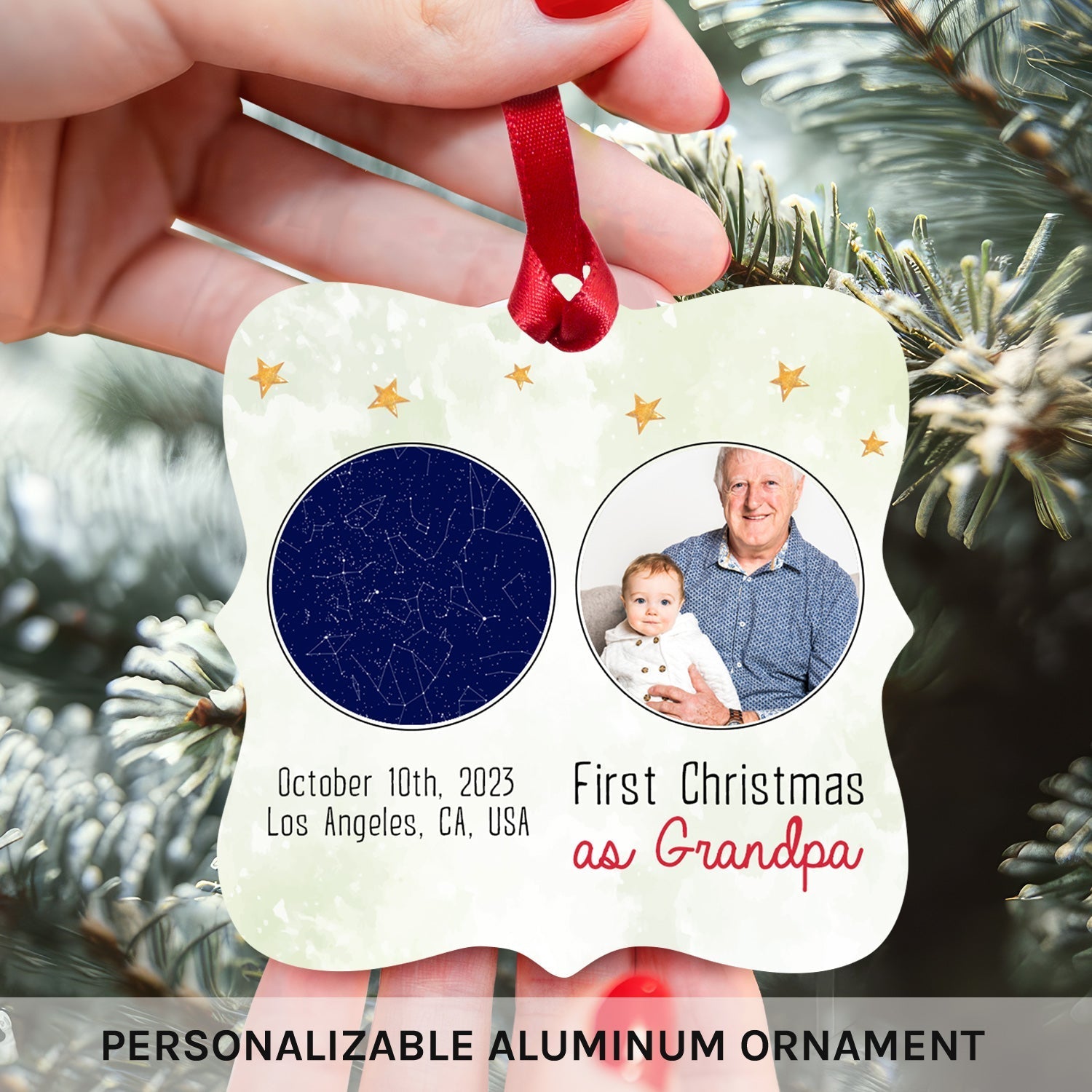 First Christmas As Grandpa - Personalized First Christmas gift For Grandpa - Custom Square Aluminum Ornament - Elizabeth Fashions