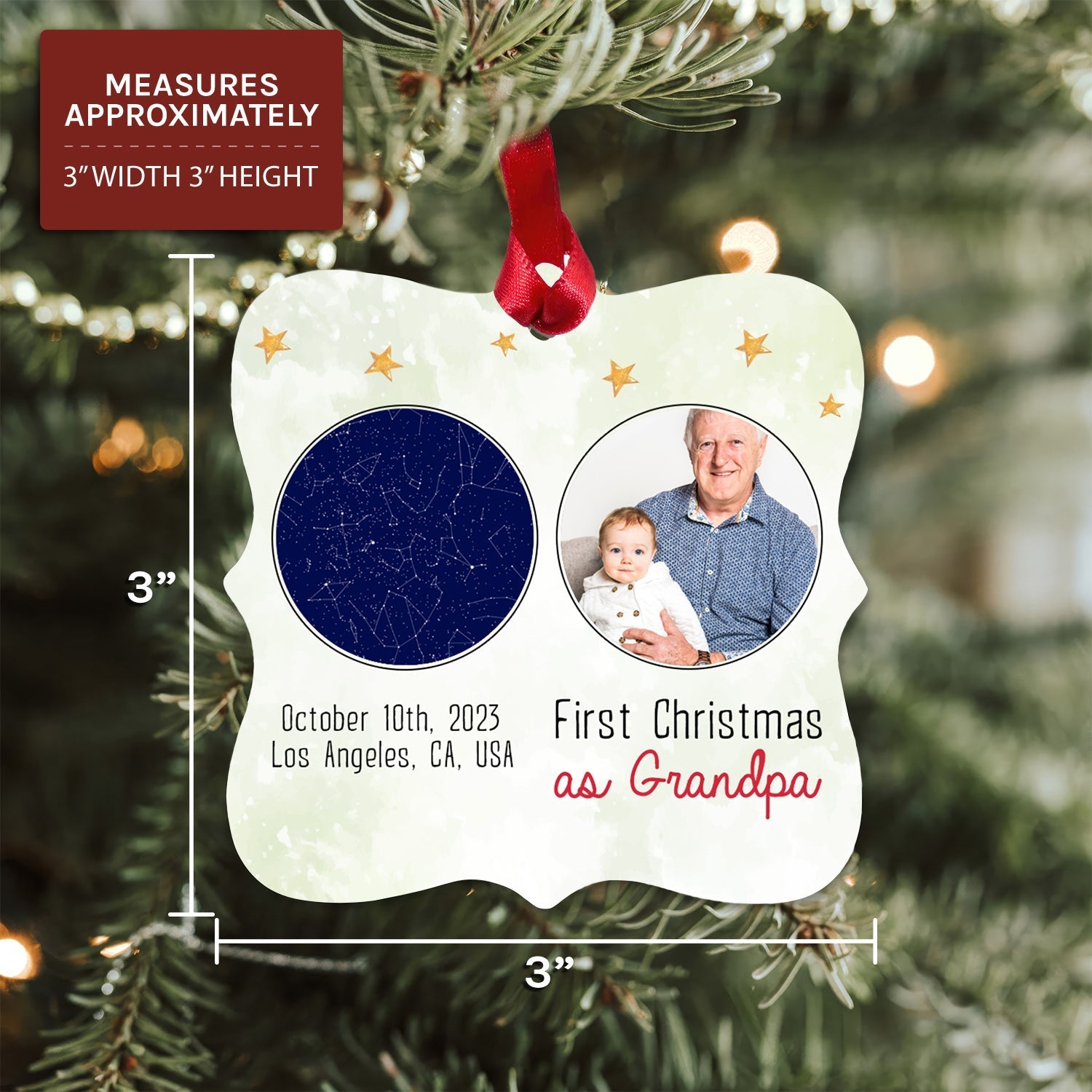 First Christmas As Grandpa - Personalized First Christmas gift For Grandpa - Custom Square Aluminum Ornament - Elizabeth Fashions