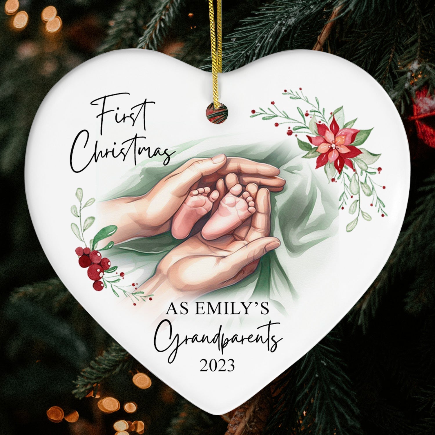 First Christmas as Grandparents - Personalized First Christmas gift For Grandparents - Custom Heart Ceramic Ornament - Elizabeth Fashions