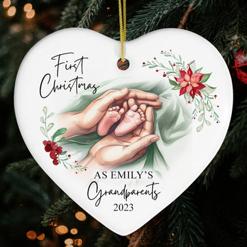 First Christmas as Grandparents - Personalized First Christmas gift For Grandparents - Custom Heart Ceramic Ornament - Elizabeth Fashions