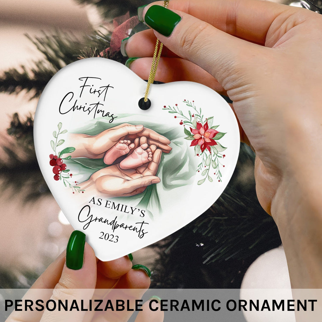 First Christmas as Grandparents - Personalized First Christmas gift For Grandparents - Custom Heart Ceramic Ornament - Elizabeth Fashions
