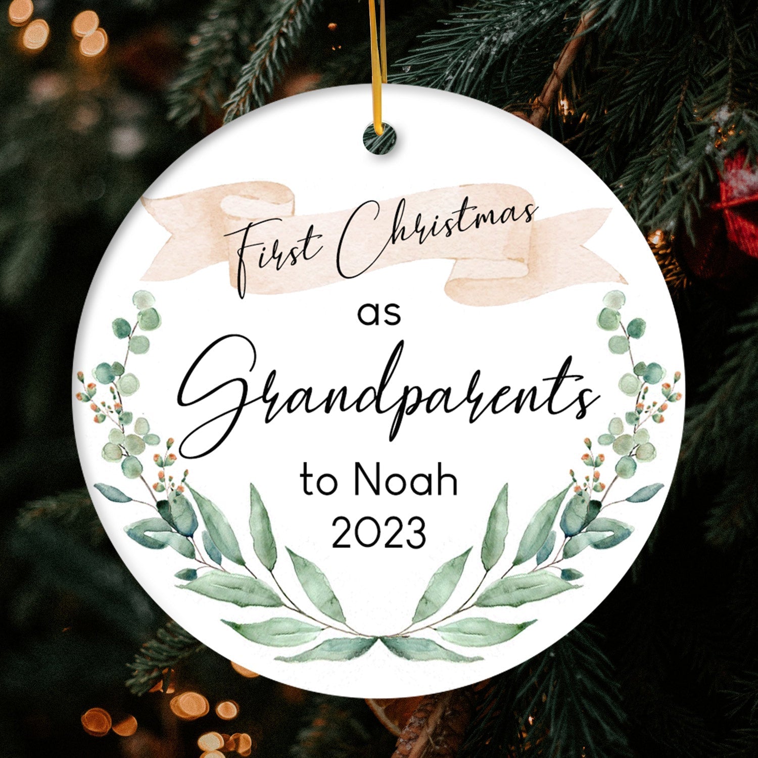 First Christmas As Grandparents - Personalized Christmas gift For Grandparents - Custom Circle Ceramic Ornament - Elizabeth Fashions
