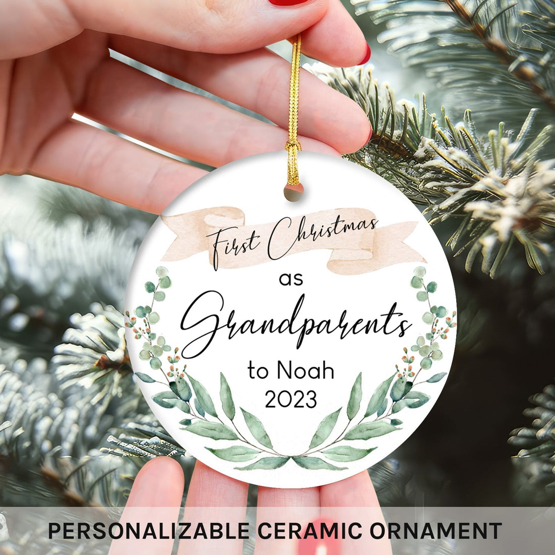 First Christmas As Grandparents - Personalized Christmas gift For Grandparents - Custom Circle Ceramic Ornament - Elizabeth Fashions