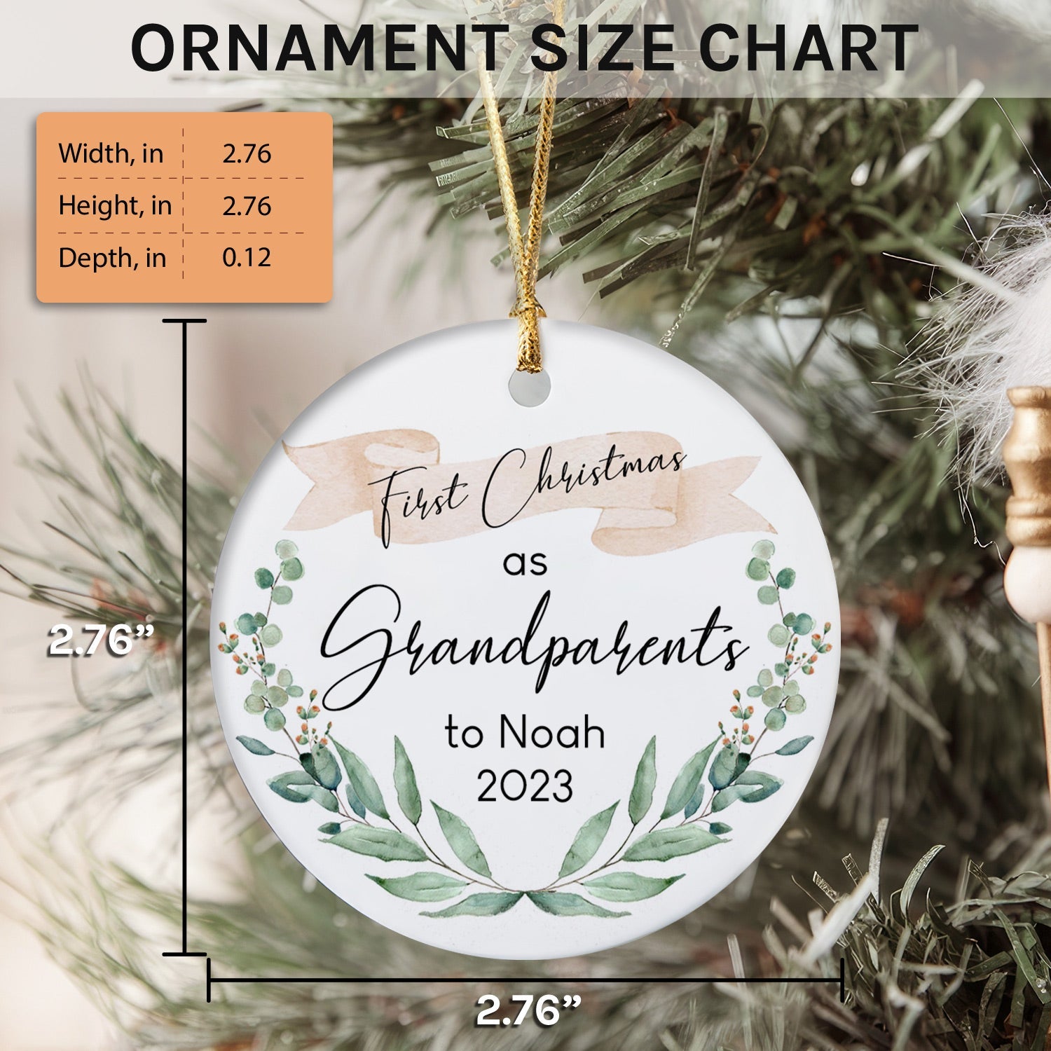 First Christmas As Grandparents - Personalized Christmas gift For Grandparents - Custom Circle Ceramic Ornament - Elizabeth Fashions