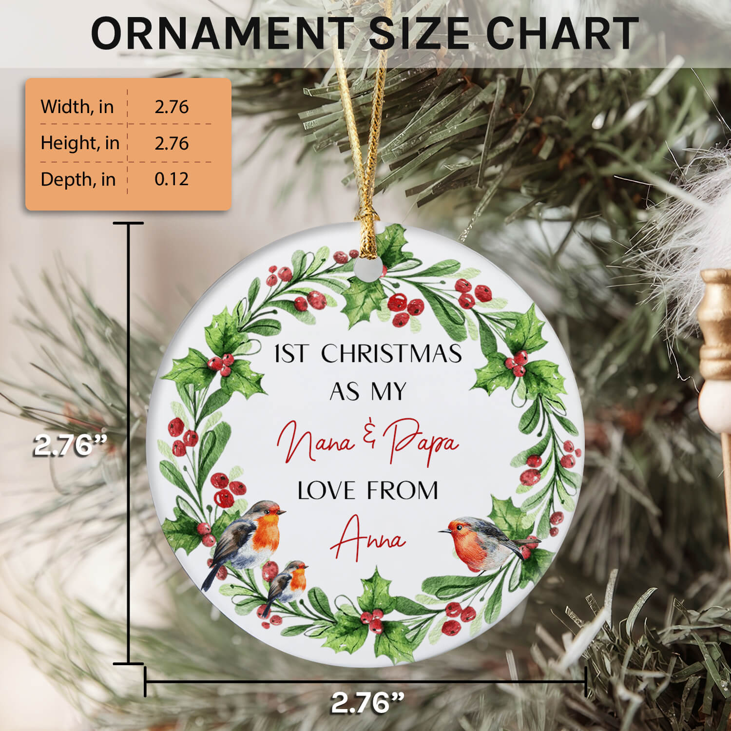 1st Christmas As My Nana & Papa - Personalized First Christmas gift For Grandparents - Custom Circle Ceramic Ornament - Elizabeth Fashions