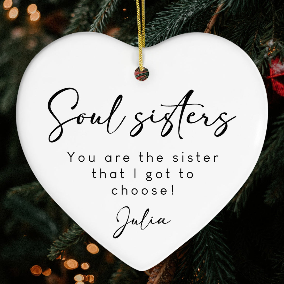 Soul Sisters - Personalized Birthday or Christmas gift For Friends - Custom Heart Ceramic Ornament - Elizabeth Fashions