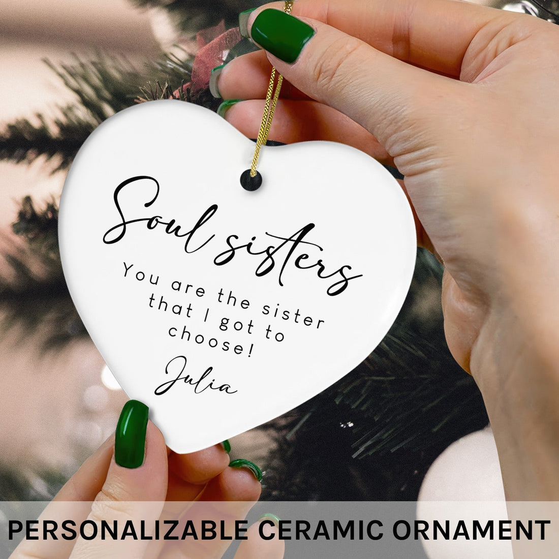 Soul Sisters - Personalized Birthday or Christmas gift For Friends - Custom Heart Ceramic Ornament - Elizabeth Fashions