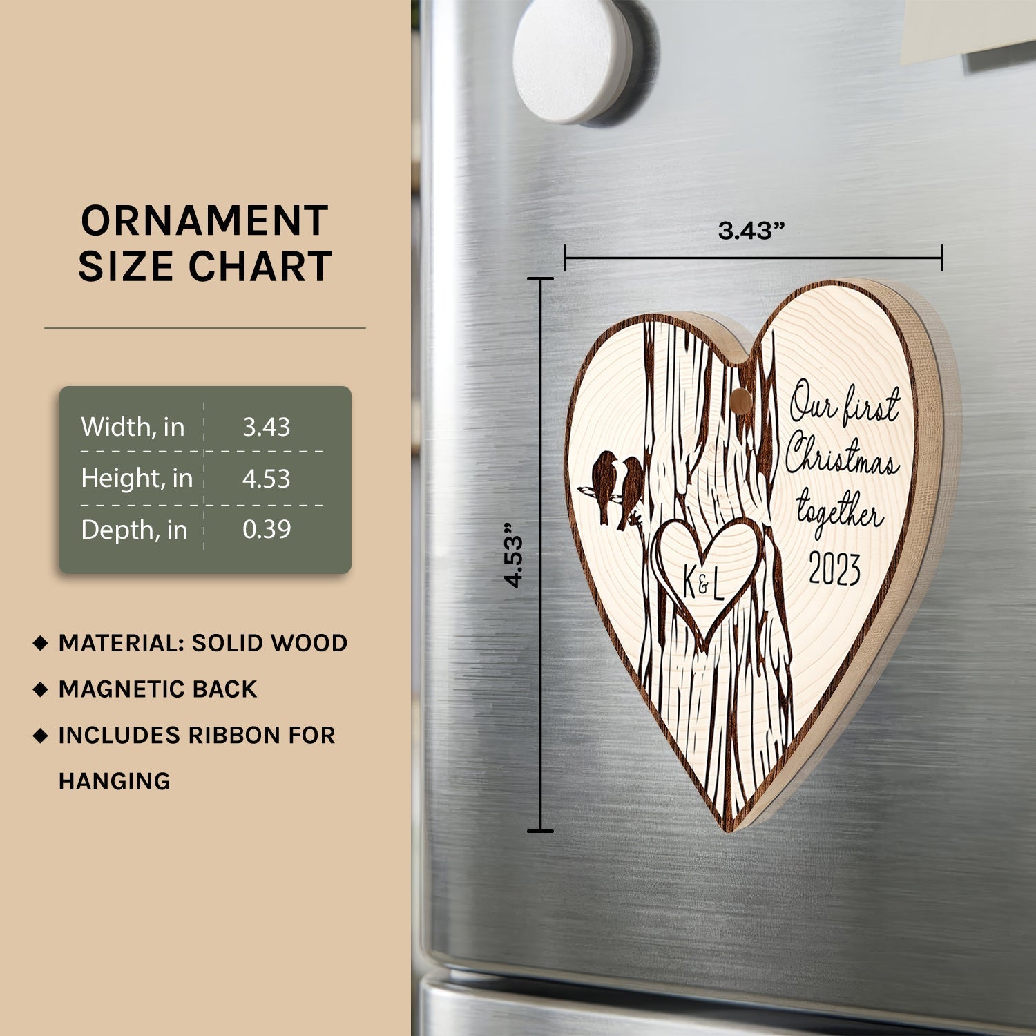 Our First Christmas Together - Personalized First Christmas gift For Husband or Wife - Custom Heart Wooden Ornament - Elizabeth Fashions