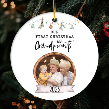 Our First Christmas as Grandparents - Personalized First Christmas gift For Grandparents - Custom Circle Ceramic Ornament - Elizabeth Fashions