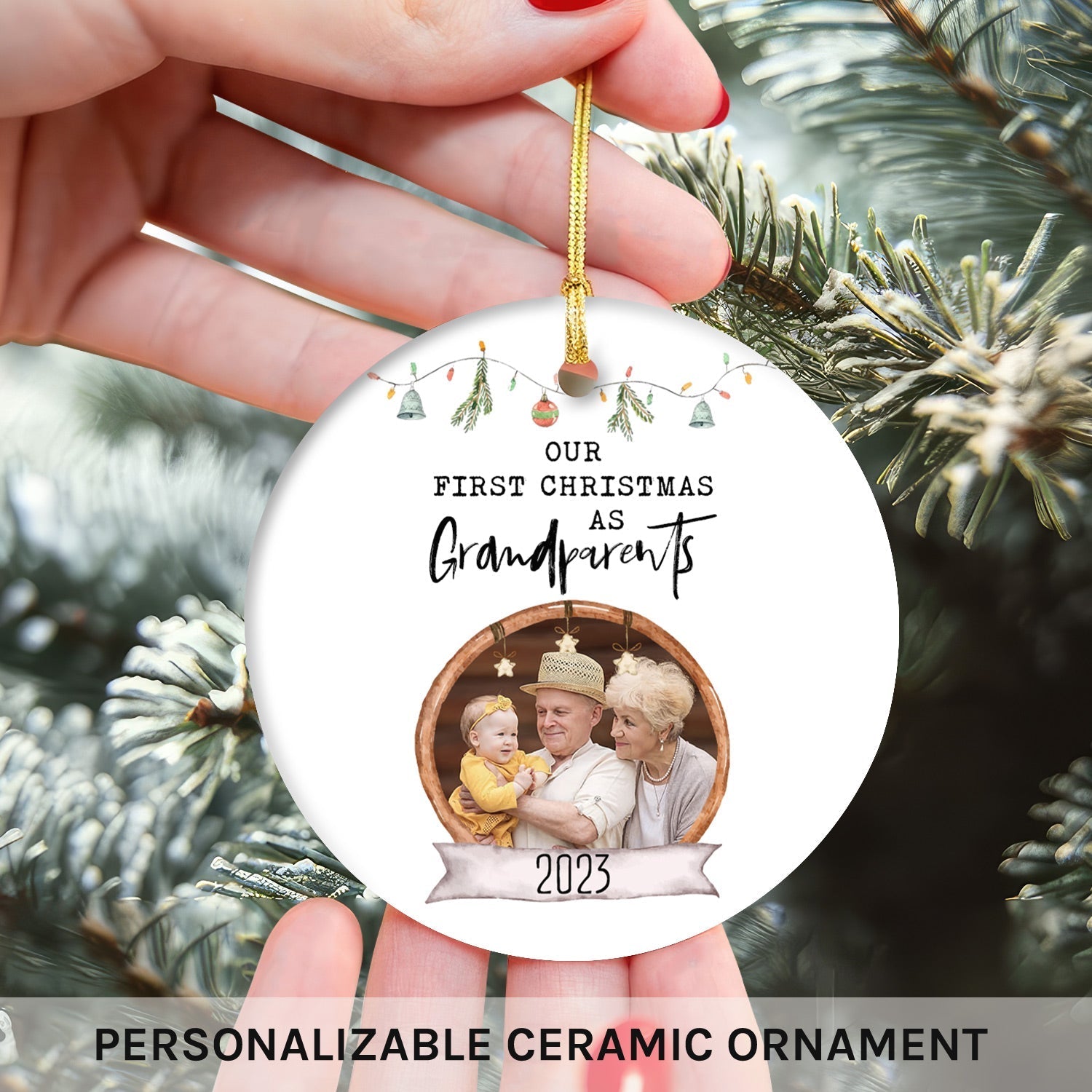 Our First Christmas as Grandparents - Personalized First Christmas gift For Grandparents - Custom Circle Ceramic Ornament - Elizabeth Fashions