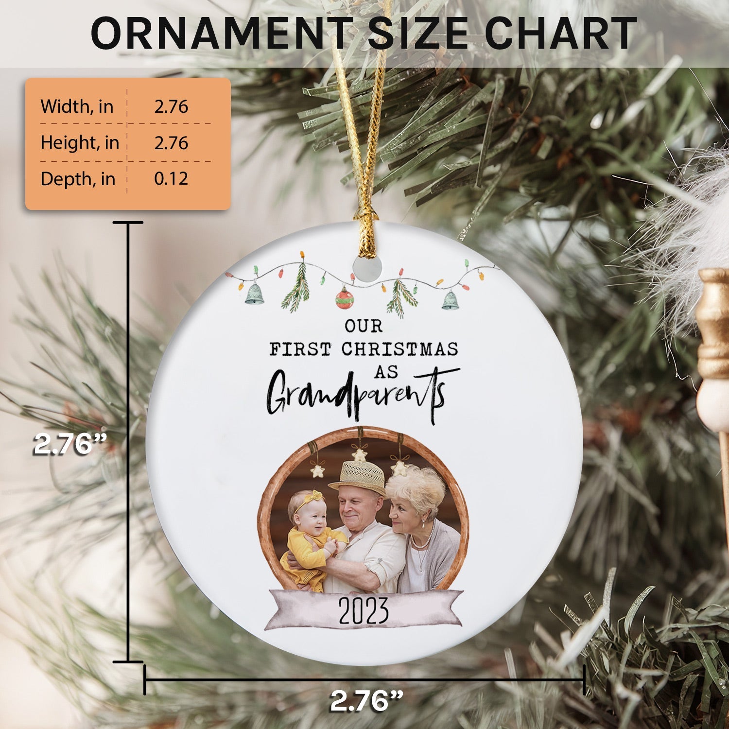 Our First Christmas as Grandparents - Personalized First Christmas gift For Grandparents - Custom Circle Ceramic Ornament - Elizabeth Fashions