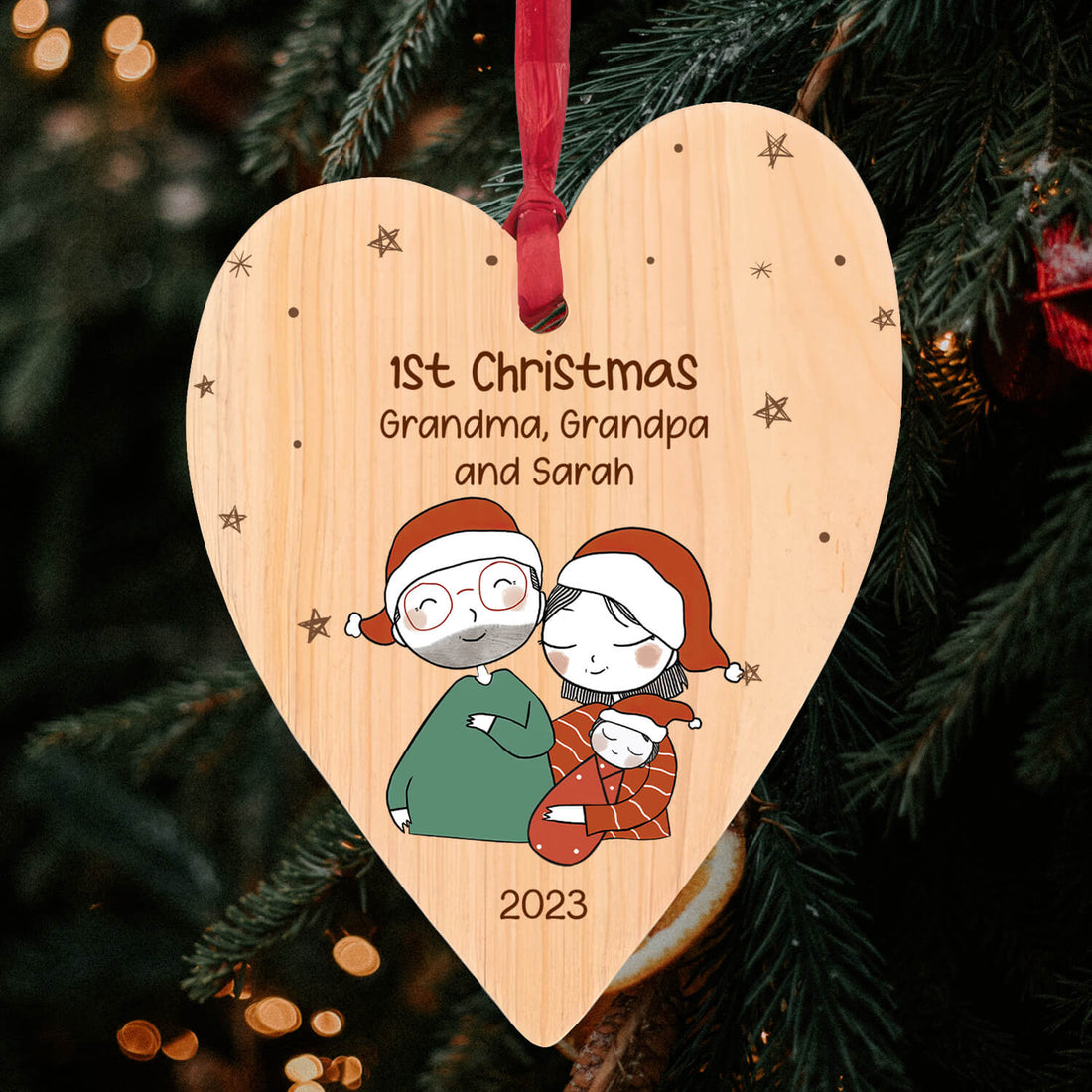 1st Christmas Grandma & Grandpa - Personalized First Christmas gift For Grandparents - Custom Heart Wooden Ornament - Elizabeth Fashions