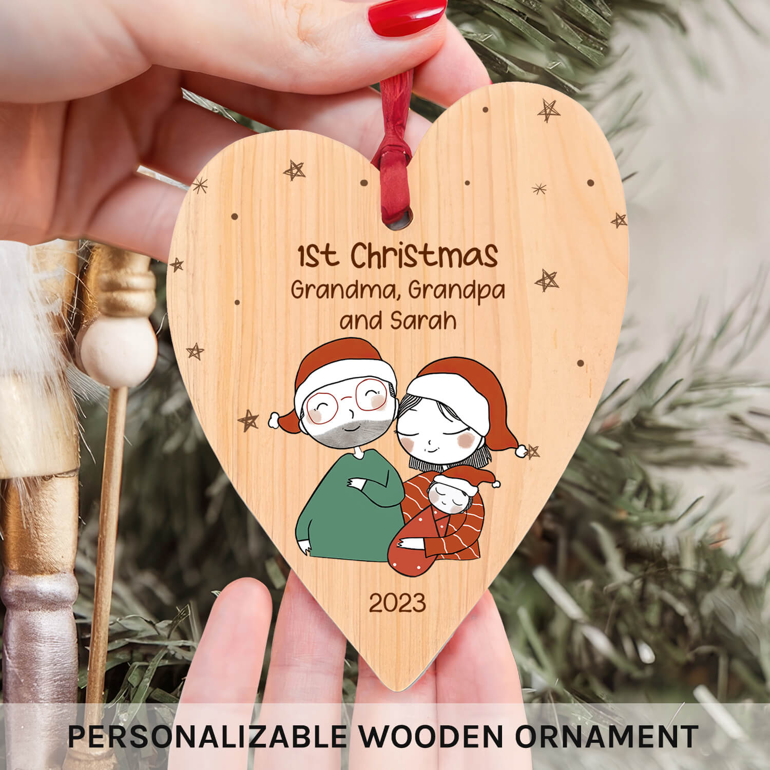 1st Christmas Grandma & Grandpa - Personalized First Christmas gift For Grandparents - Custom Heart Wooden Ornament - Elizabeth Fashions