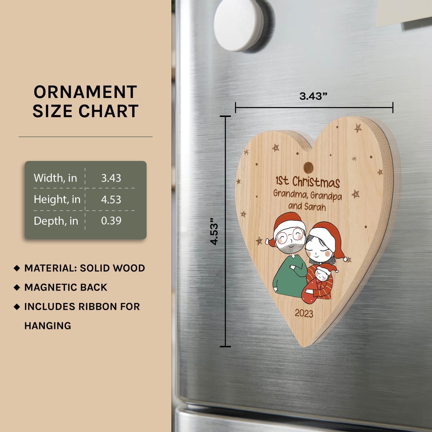 1st Christmas Grandma & Grandpa - Personalized First Christmas gift For Grandparents - Custom Heart Wooden Ornament - Elizabeth Fashions