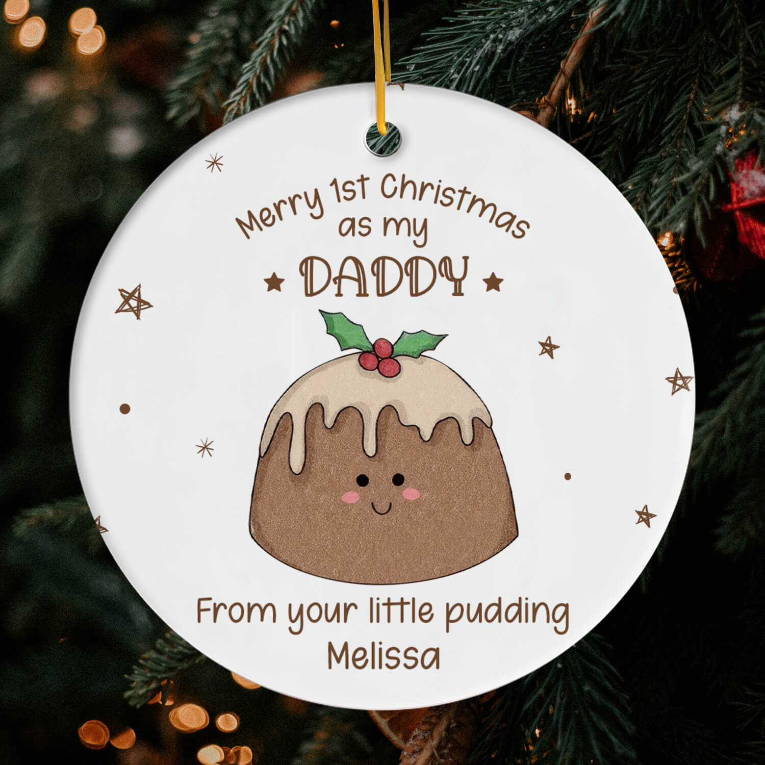Merry 1st Christmas As My Daddy - Personalized First Christmas gift For New Dad - Custom Circle Ceramic Ornament - Elizabeth Fashions