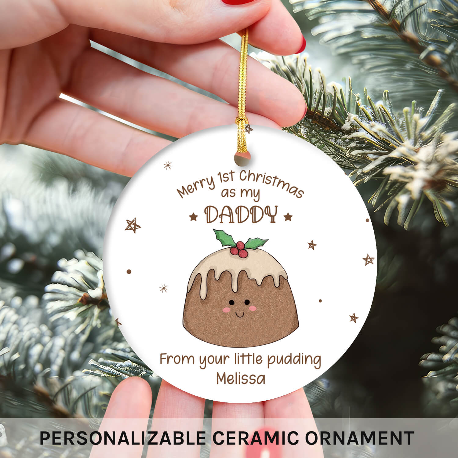 Merry 1st Christmas As My Daddy - Personalized First Christmas gift For New Dad - Custom Circle Ceramic Ornament - Elizabeth Fashions