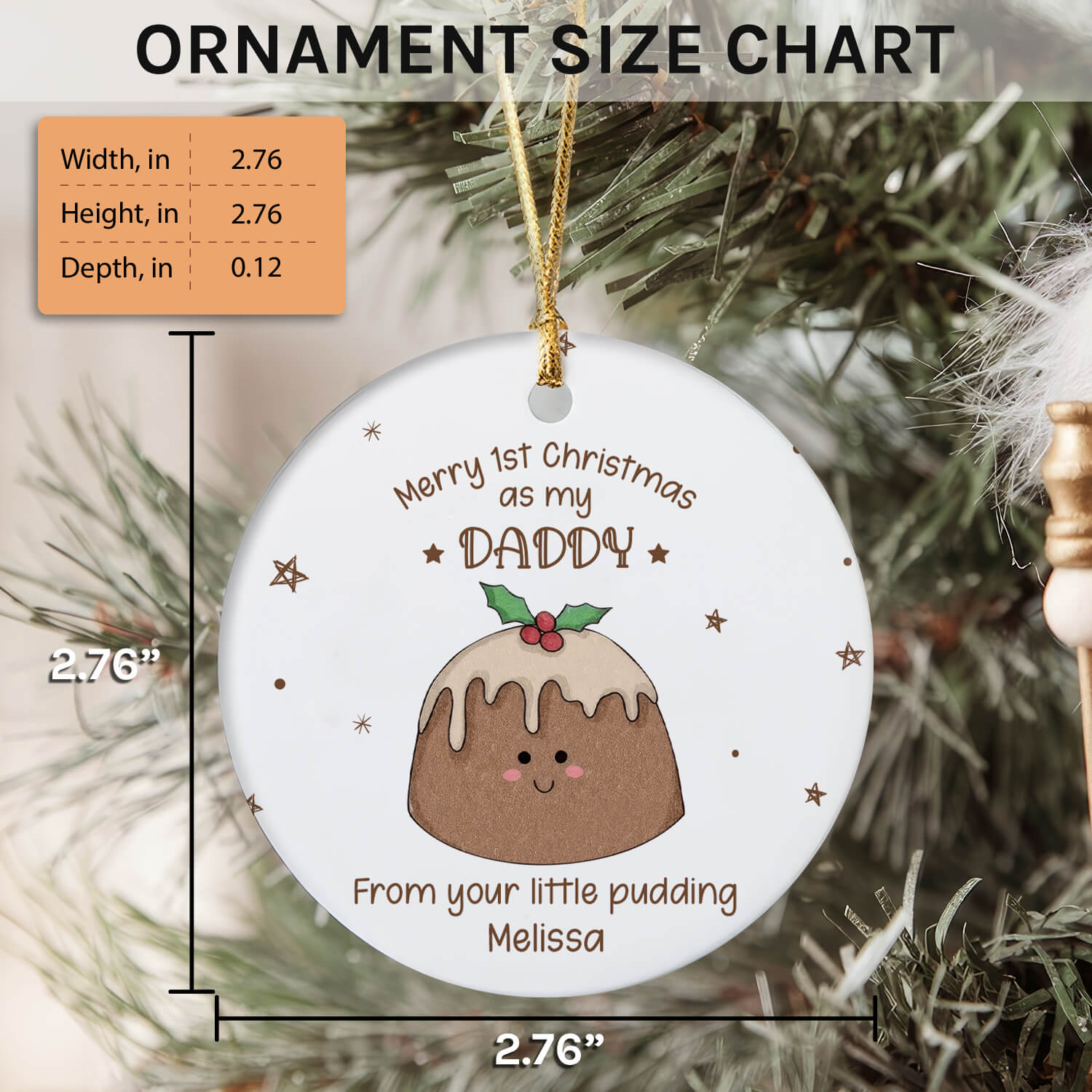 Merry 1st Christmas As My Daddy - Personalized First Christmas gift For New Dad - Custom Circle Ceramic Ornament - Elizabeth Fashions