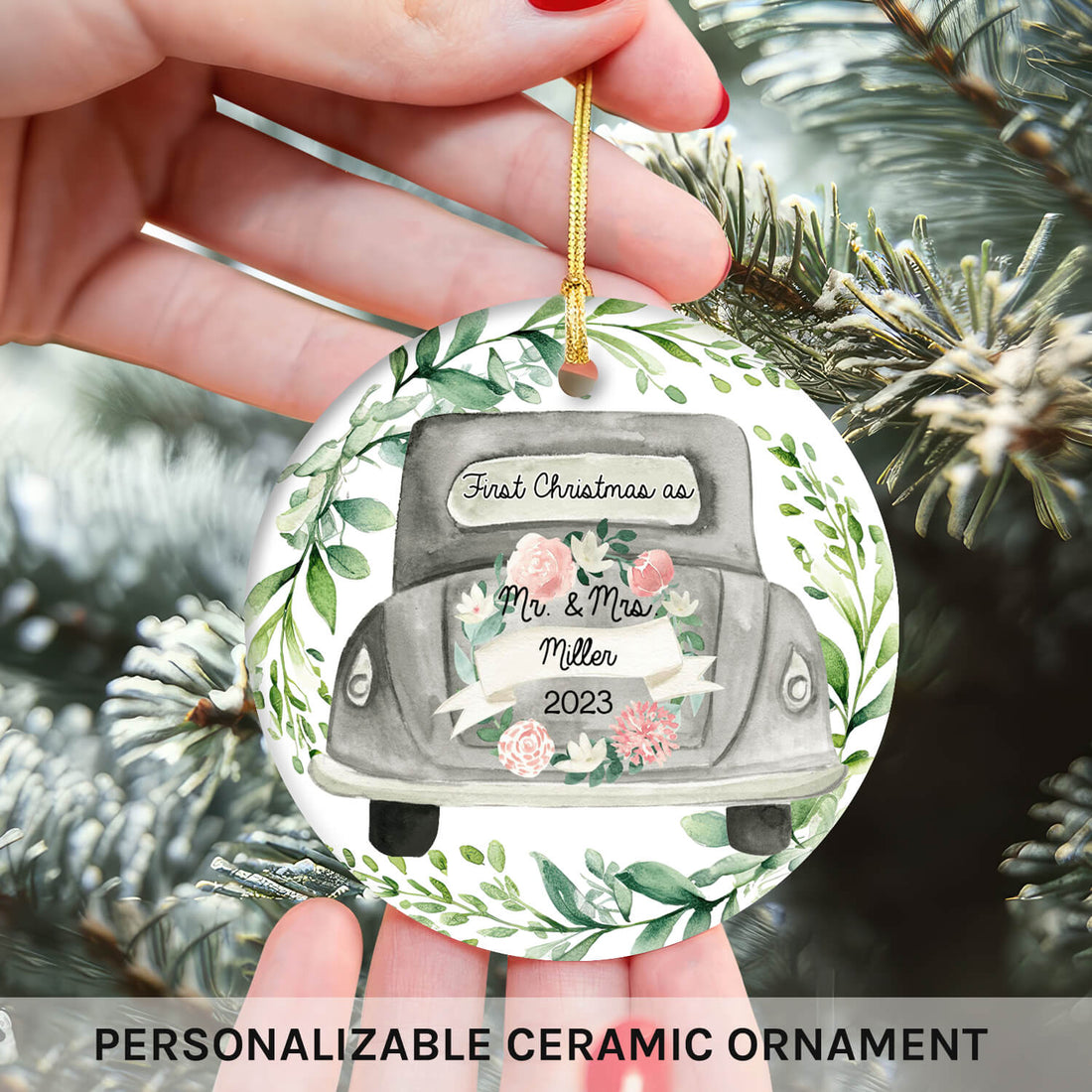 First Christmas as Mr. & Mrs. - Personalized First Christmas gift For Husband or Wife - Custom Circle Ceramic Ornament - Elizabeth Fashions