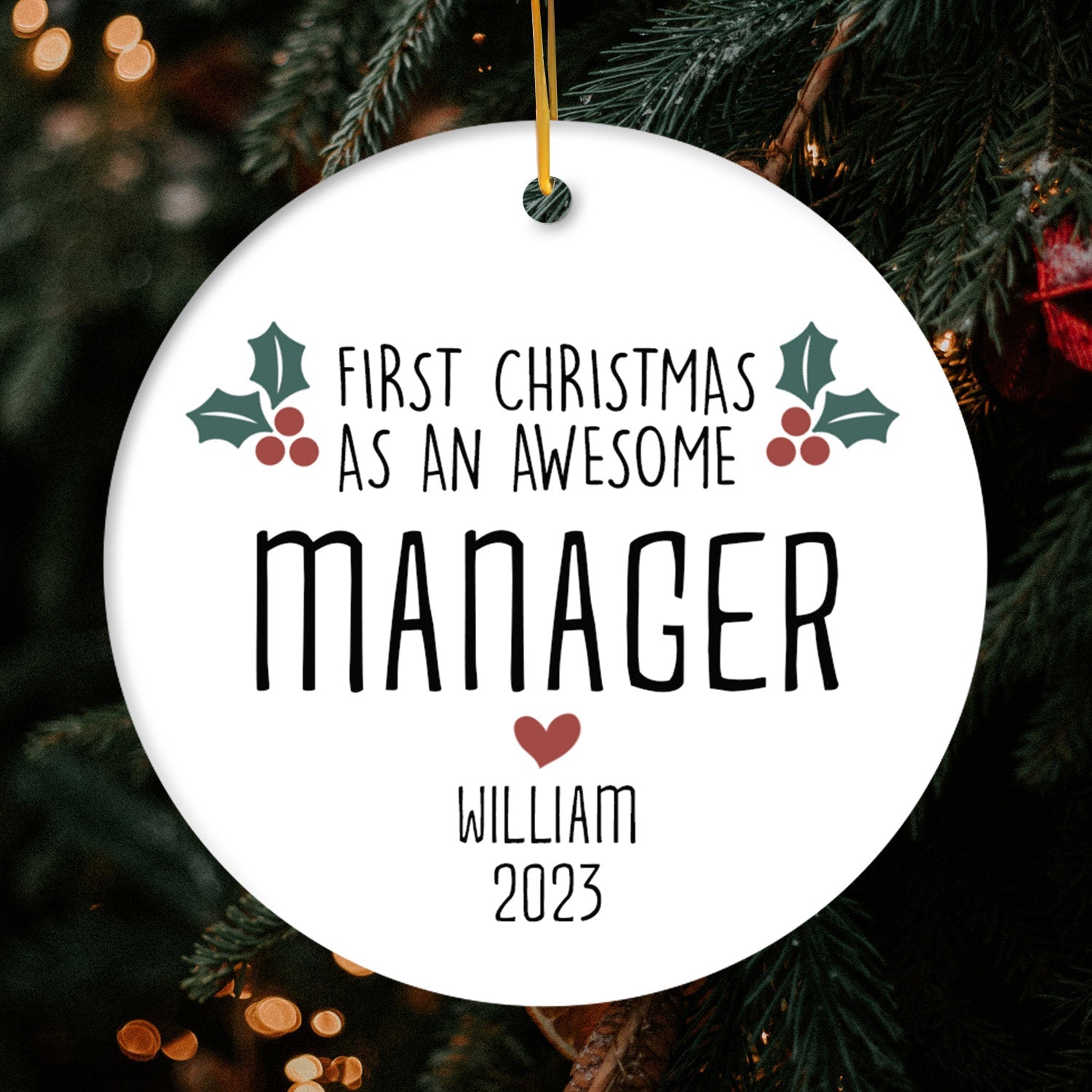 First Christmas As An Awesome - Personalized First Christmas gift For Coworker - Custom Circle Ceramic Ornament - Elizabeth Fashions