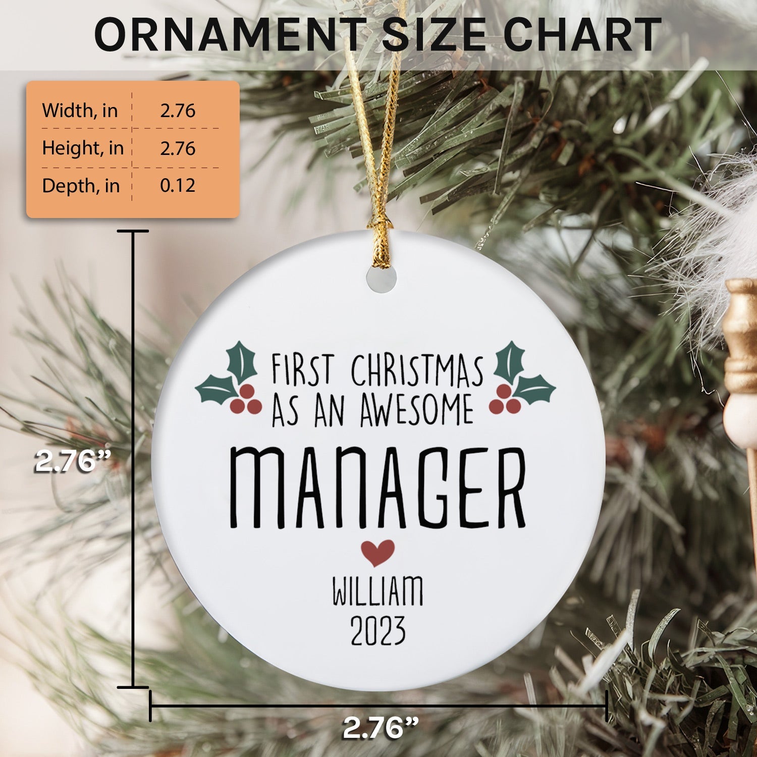 First Christmas As An Awesome - Personalized First Christmas gift For Coworker - Custom Circle Ceramic Ornament - Elizabeth Fashions