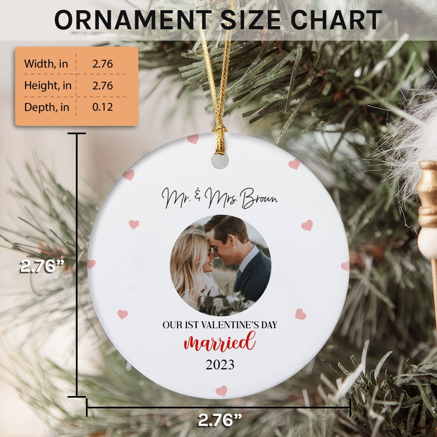 Our First Valentine's Day Married - Personalized First Valentine's Day gift For Husband Or Wife - Custom Circle Ceramic Ornament - Elizabeth Fashions