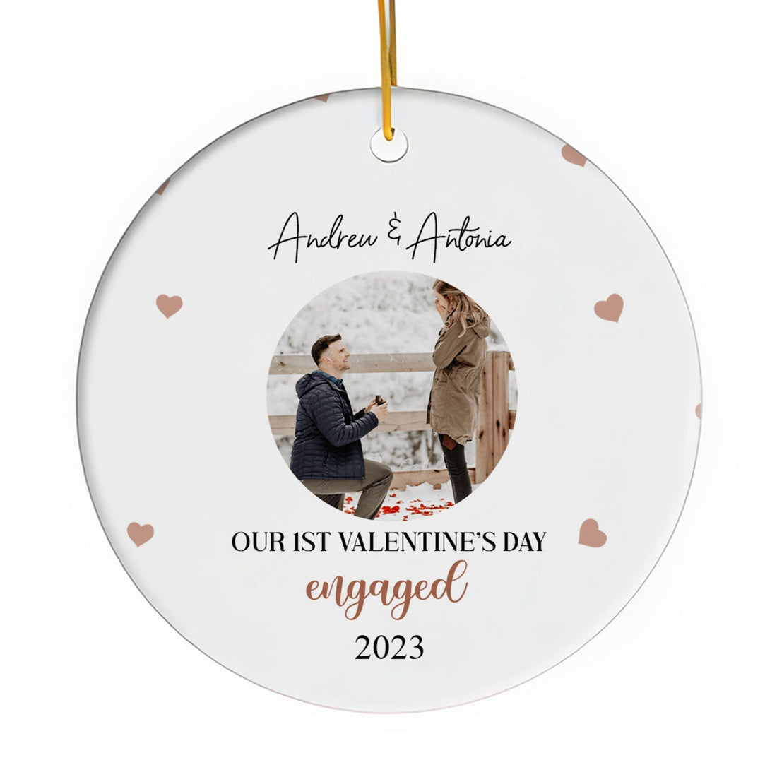 Our 1st Valentine's Day Engaged - Personalized First Valentine's Day gift For Fiance - Custom Circle Ceramic Ornament - Elizabeth Fashions