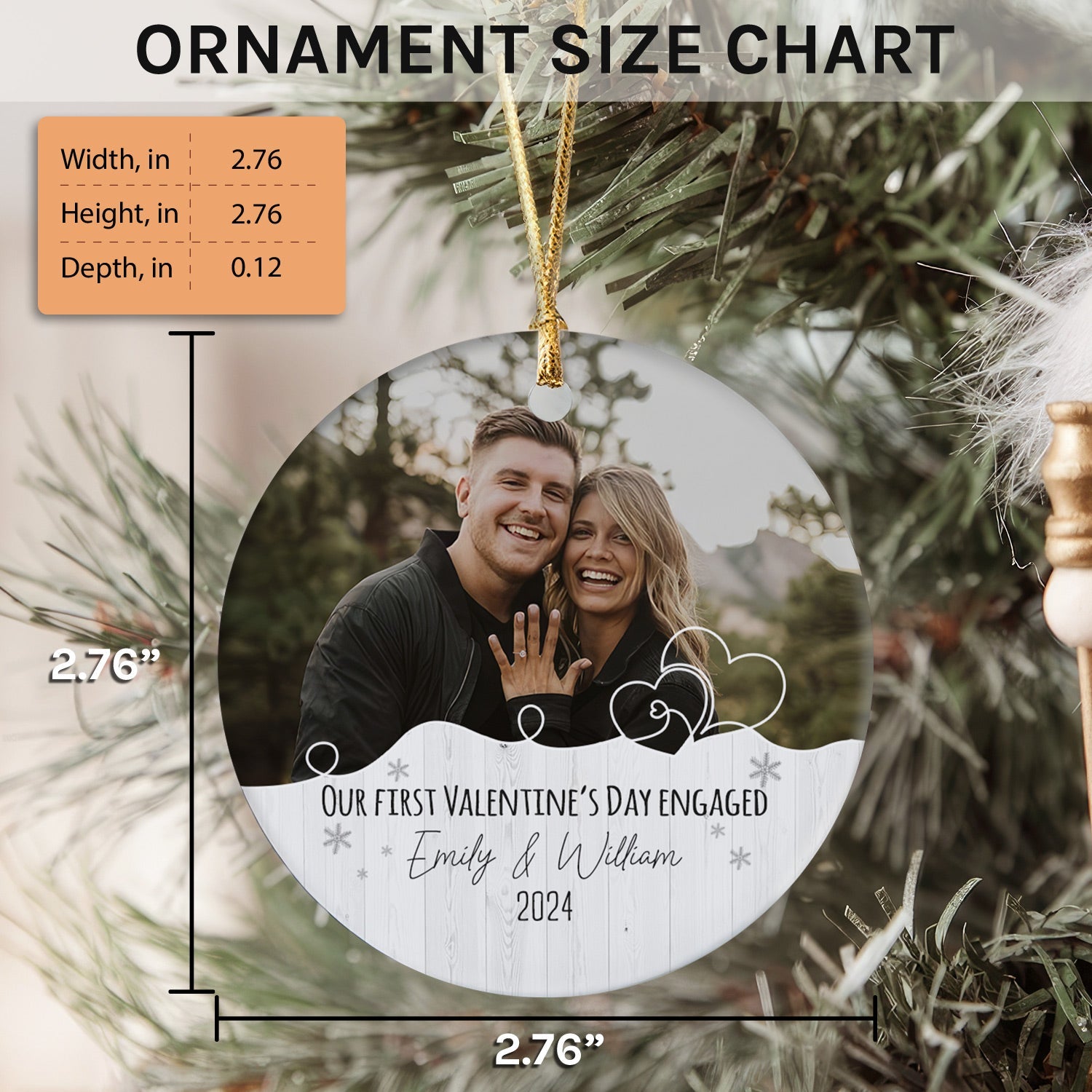 Our First Valentine's Day Engaged - Personalized First Valentine's Day gift For Fiance - Custom Circle Ceramic Ornament - Elizabeth Fashions