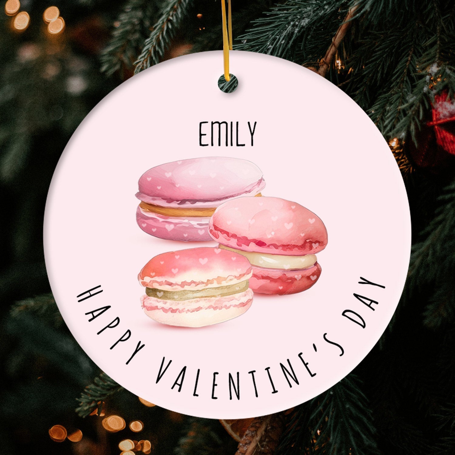 Happy Valentine's Day - Personalized Valentine's Day gift For Him or Her - Custom Circle Ceramic Ornament - Elizabeth Fashions
