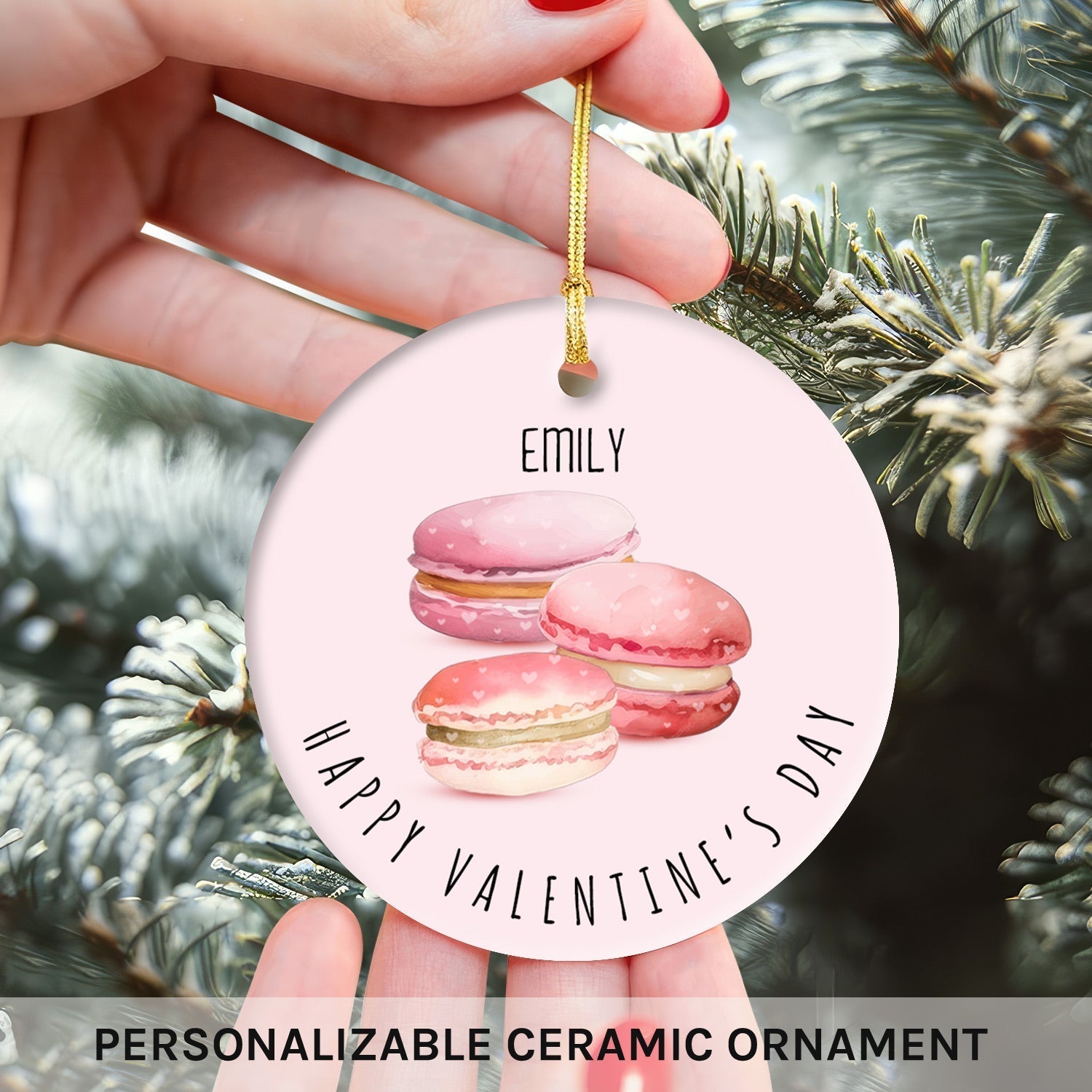 Happy Valentine's Day - Personalized Valentine's Day gift For Him or Her - Custom Circle Ceramic Ornament - Elizabeth Fashions