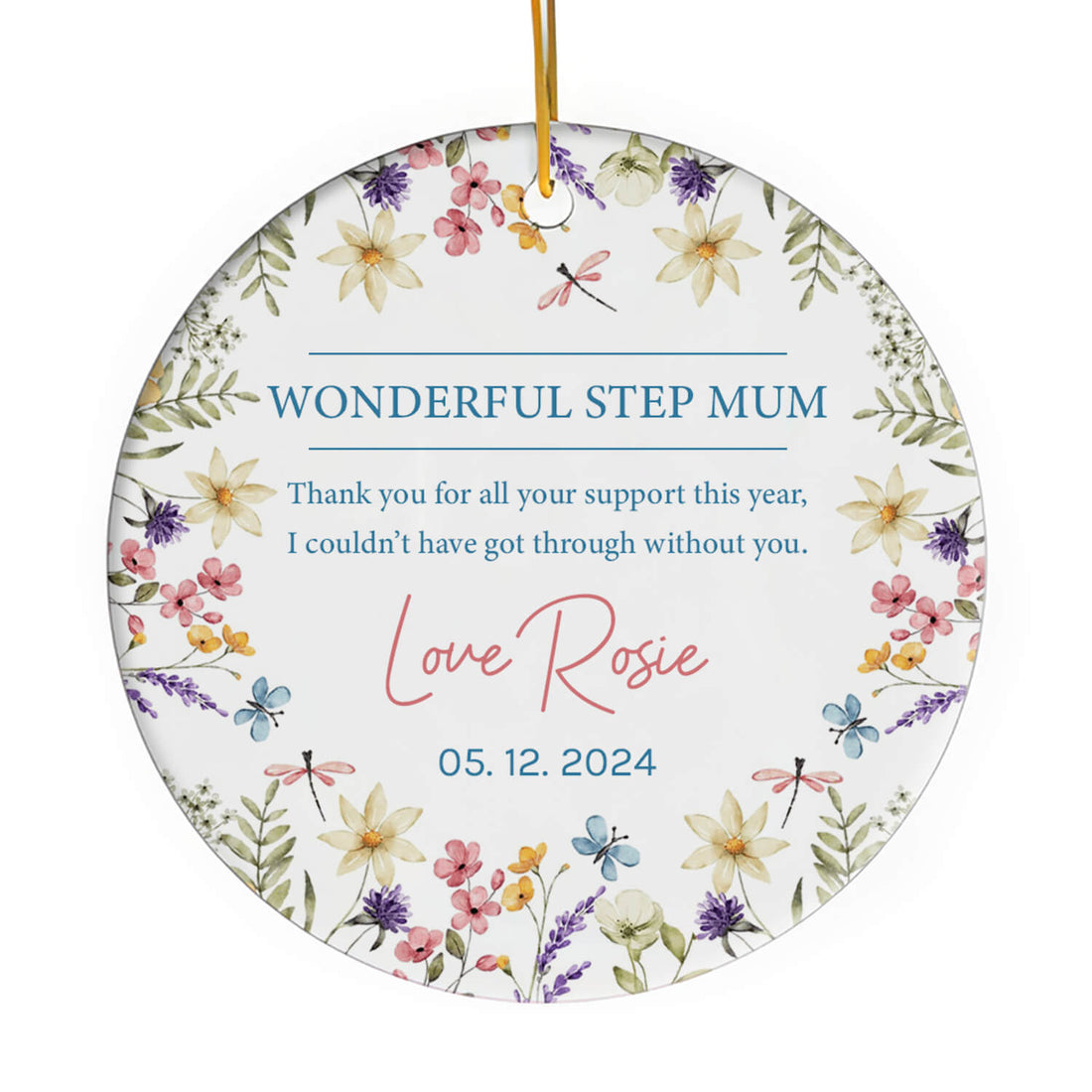 Wonderful Step Mum - Personalized Mother's Day, Birthday, Valentine's Day or Christmas gift For Step Mom - Custom Circle Ceramic Ornament - Elizabeth Fashions