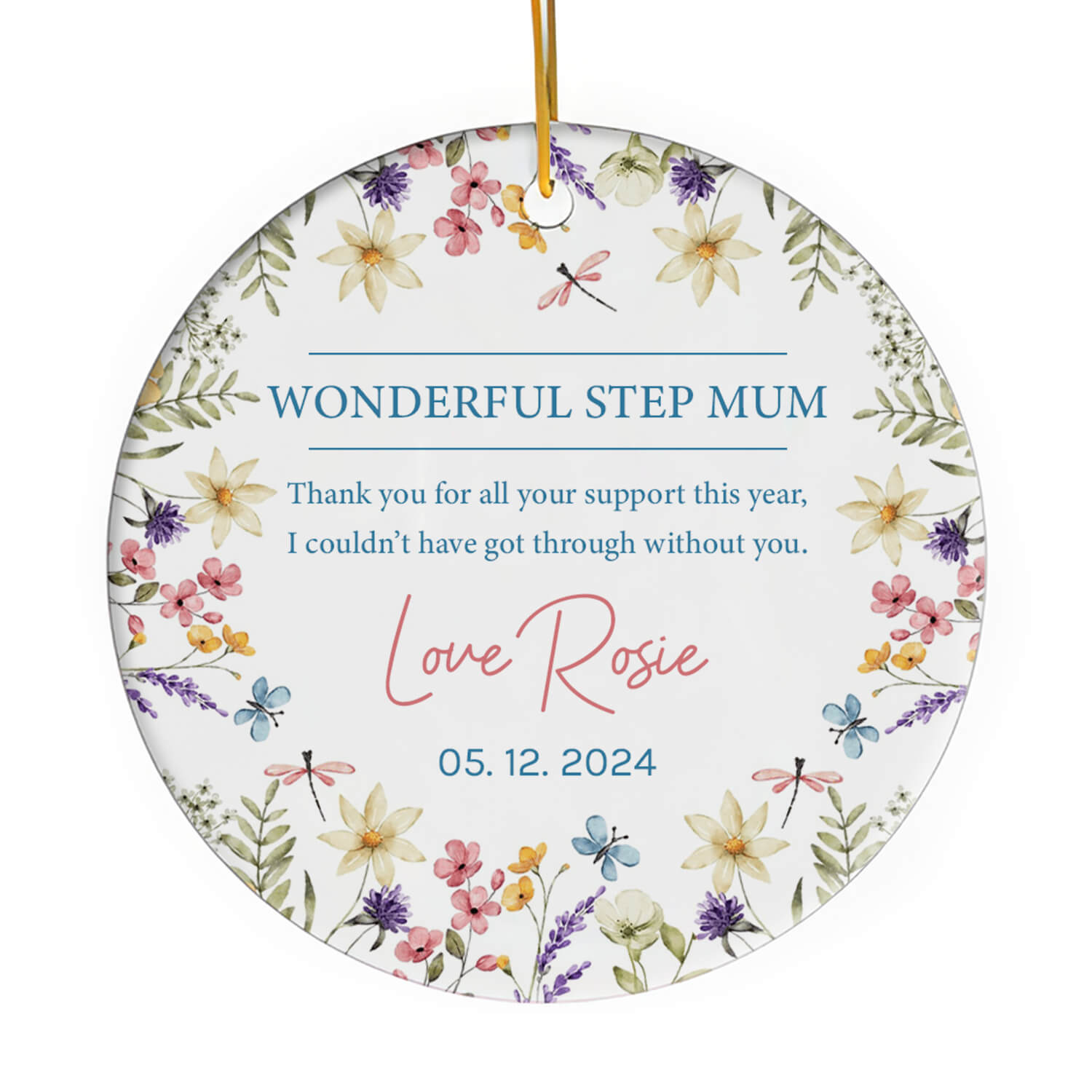 Wonderful Step Mum - Personalized Mother's Day, Birthday, Valentine's Day or Christmas gift For Step Mom - Custom Circle Ceramic Ornament - Elizabeth Fashions