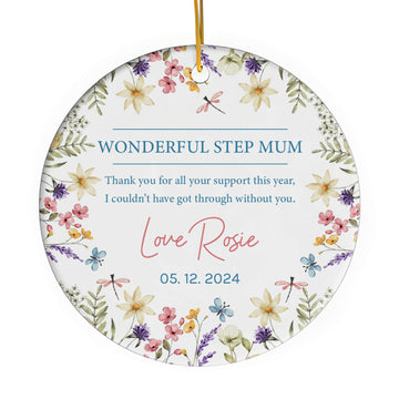 Wonderful Step Mum - Personalized Mother's Day, Birthday, Valentine's Day or Christmas gift For Step Mom - Custom Circle Ceramic Ornament - Elizabeth Fashions