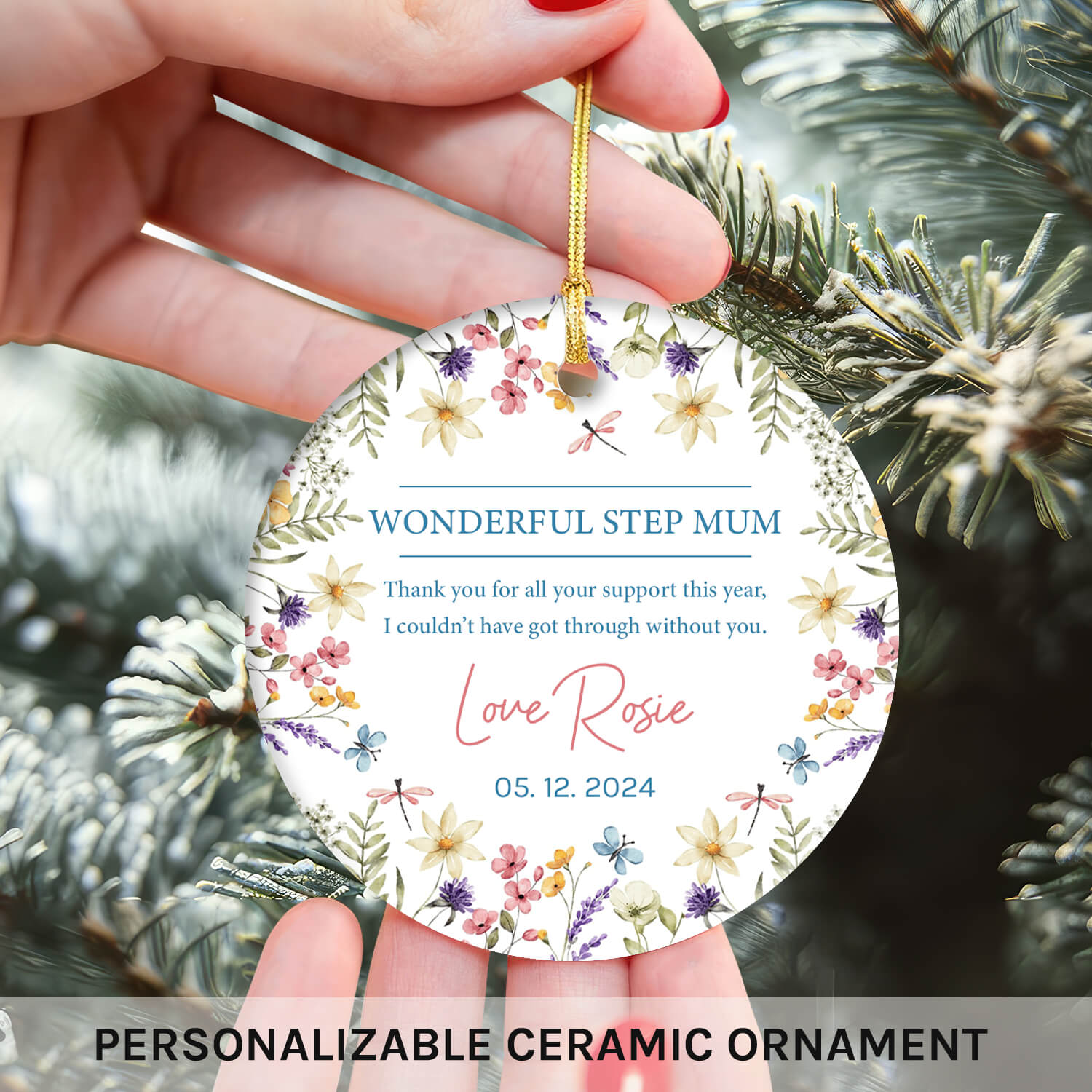 Wonderful Step Mum - Personalized Mother's Day, Birthday, Valentine's Day or Christmas gift For Step Mom - Custom Circle Ceramic Ornament - Elizabeth Fashions