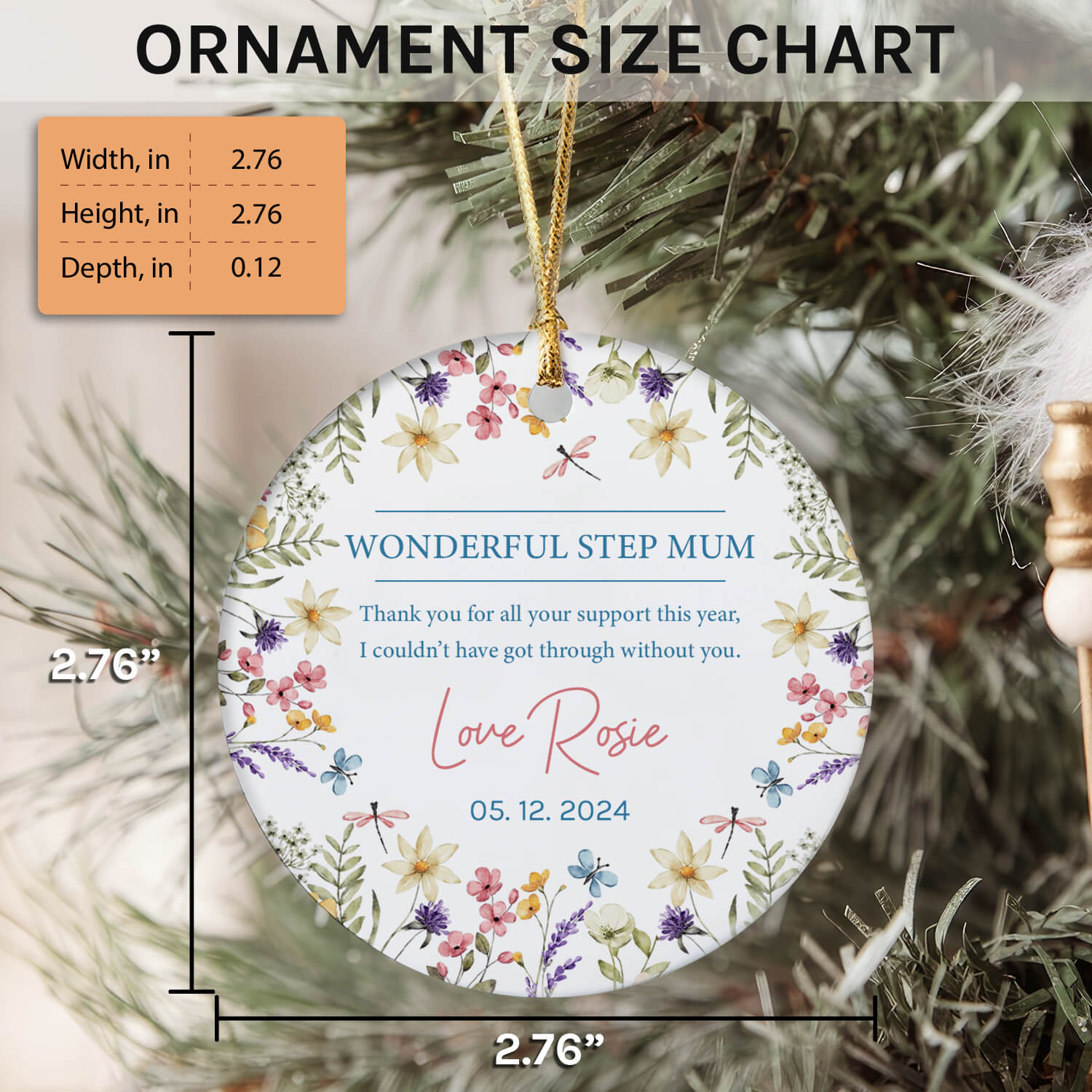 Wonderful Step Mum - Personalized Mother's Day, Birthday, Valentine's Day or Christmas gift For Step Mom - Custom Circle Ceramic Ornament - Elizabeth Fashions