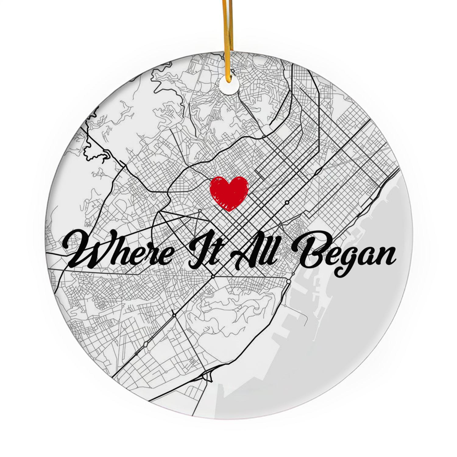 Where It All Began Wall Art Retro - Personalized Anniversary or Valentine's Day gift for Husband or Wife - Custom Circle Ceramic Ornament - Elizabeth Fashions