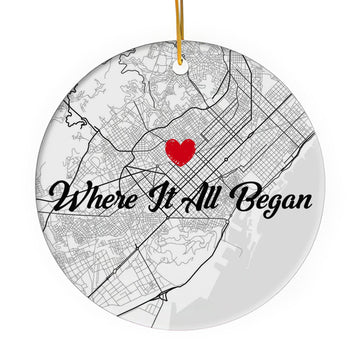 Where It All Began Wall Art Retro - Personalized Anniversary or Valentine's Day gift for Husband or Wife - Custom Circle Ceramic Ornament - Elizabeth Fashions