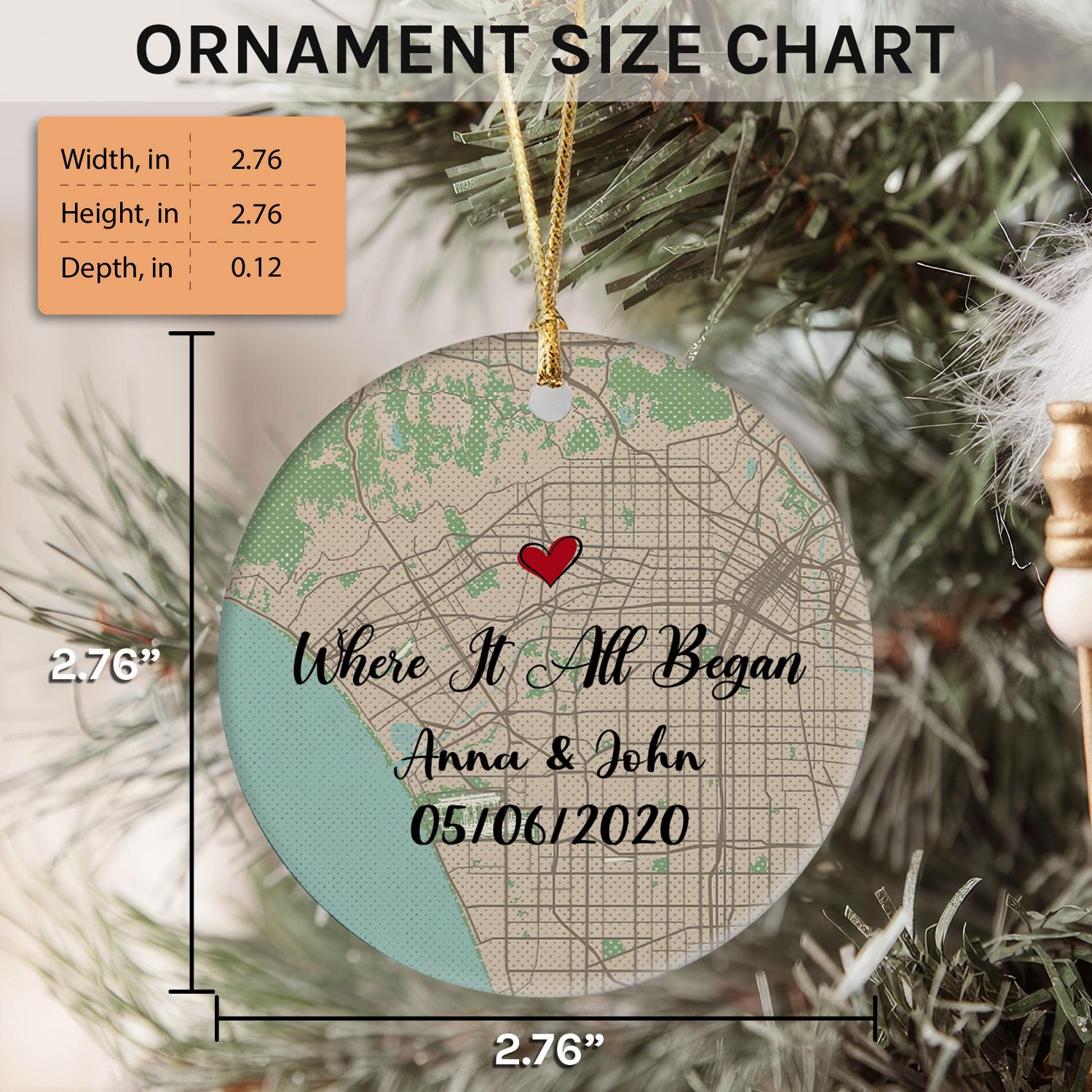 Where It All Began Retro Map - Personalized Anniversary or Valentine's Day gift for Husband or Wife - Custom Circle Ceramic Ornament - Elizabeth Fashions