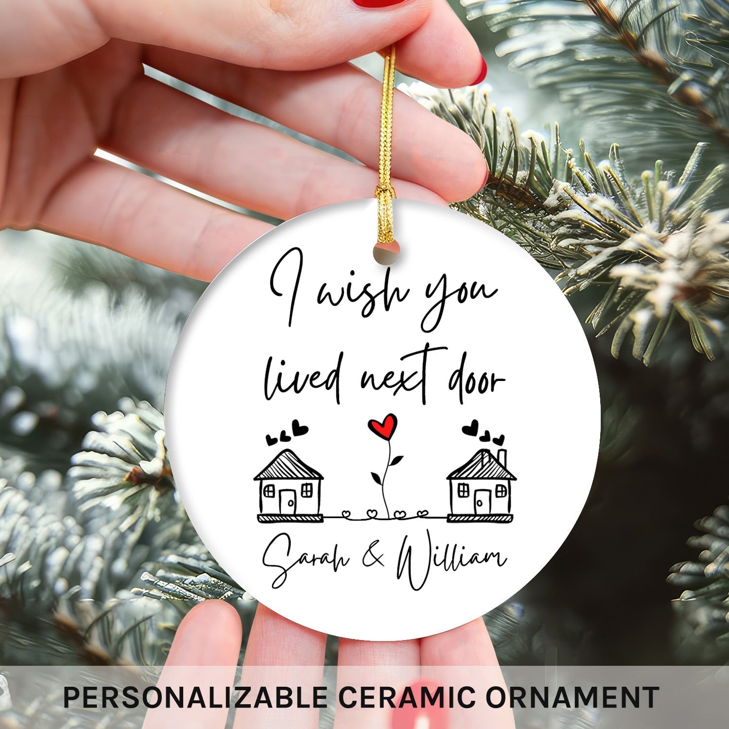 I Wish You Lived Next Door - Personalized Anniversary or Valentine's Day gift for Long Distance Boyfriend or Girlfriend - Custom Circle Ceramic Ornament - Elizabeth Fashions