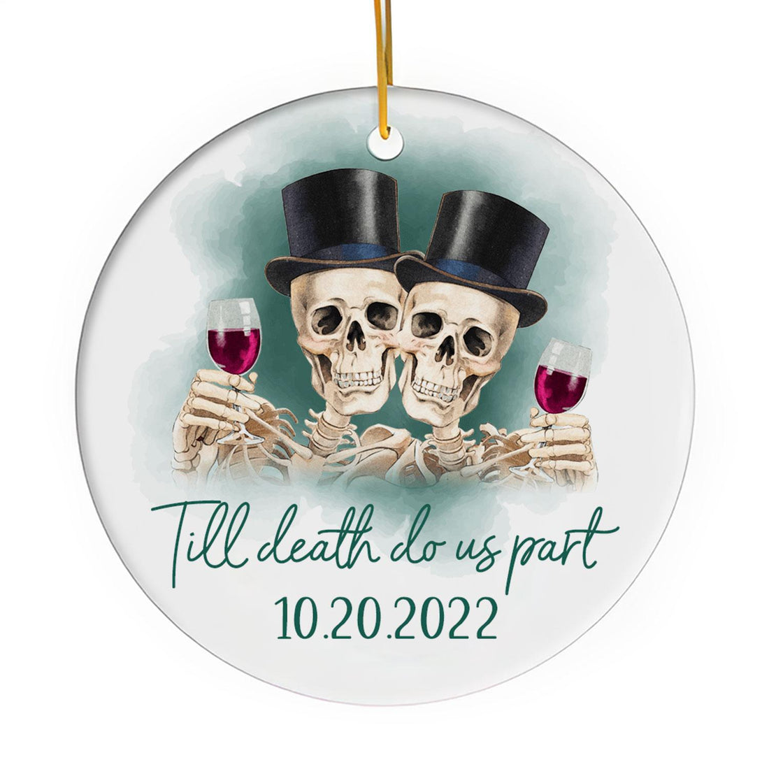 Til Death Do Us Part - Personalized Anniversary or Halloween gift for Gay Couple - Custom Circle Ceramic Ornament - Elizabeth Fashions
