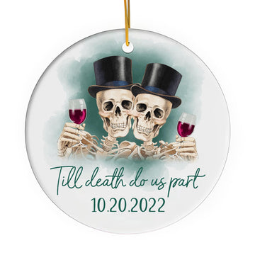Til Death Do Us Part - Personalized Anniversary or Halloween gift for Gay Couple - Custom Circle Ceramic Ornament - Elizabeth Fashions