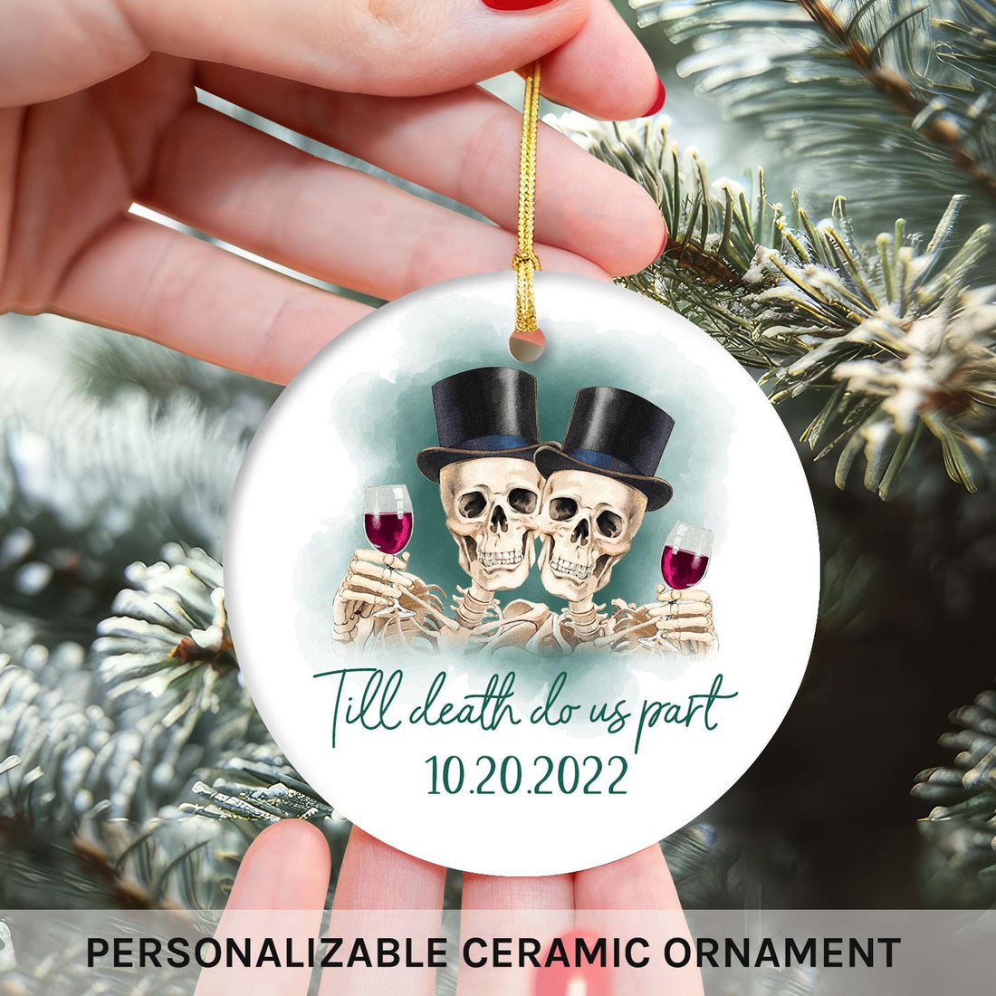 Til Death Do Us Part - Personalized Anniversary or Halloween gift for Gay Couple - Custom Circle Ceramic Ornament - Elizabeth Fashions