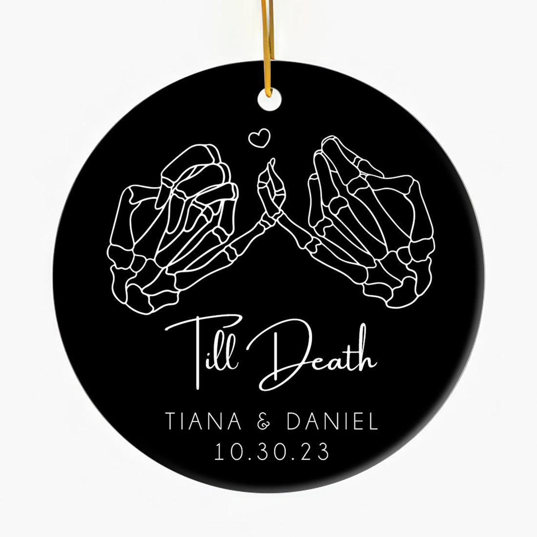 Til Death Pinky Promise - Personalized Anniversary or Halloween gift for Boyfriend or Girlfriend - Custom Circle Ceramic Ornament - Elizabeth Fashions