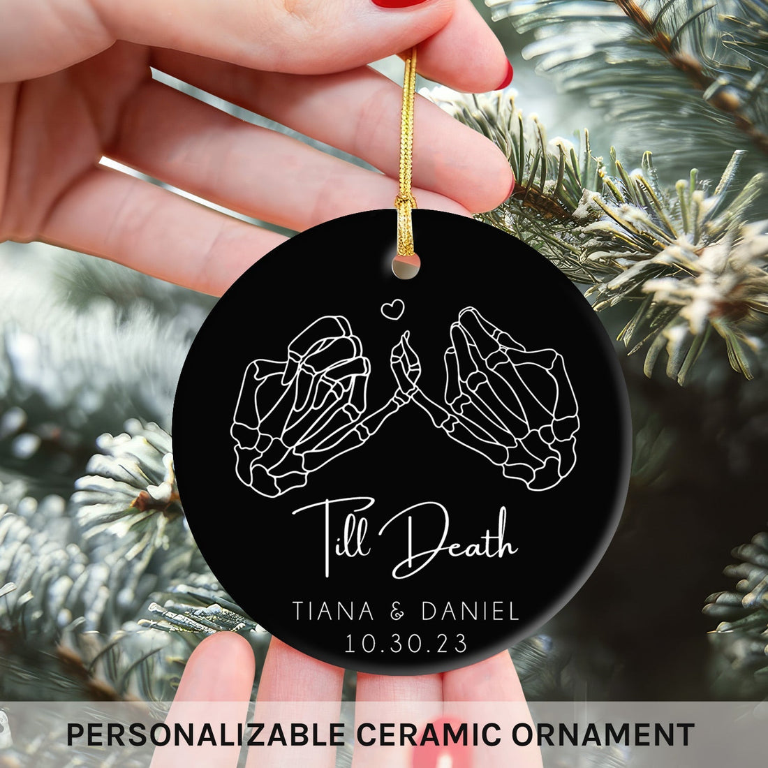 Til Death Pinky Promise - Personalized Anniversary or Halloween gift for Boyfriend or Girlfriend - Custom Circle Ceramic Ornament - Elizabeth Fashions