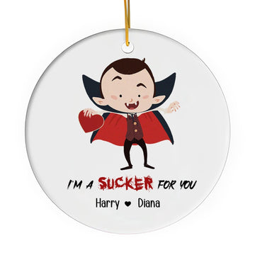 I'm A Sucker For You - Personalized Anniversary or Halloween gift for Boyfriend or Girlfriend - Custom Circle Ceramic Ornament - Elizabeth Fashions