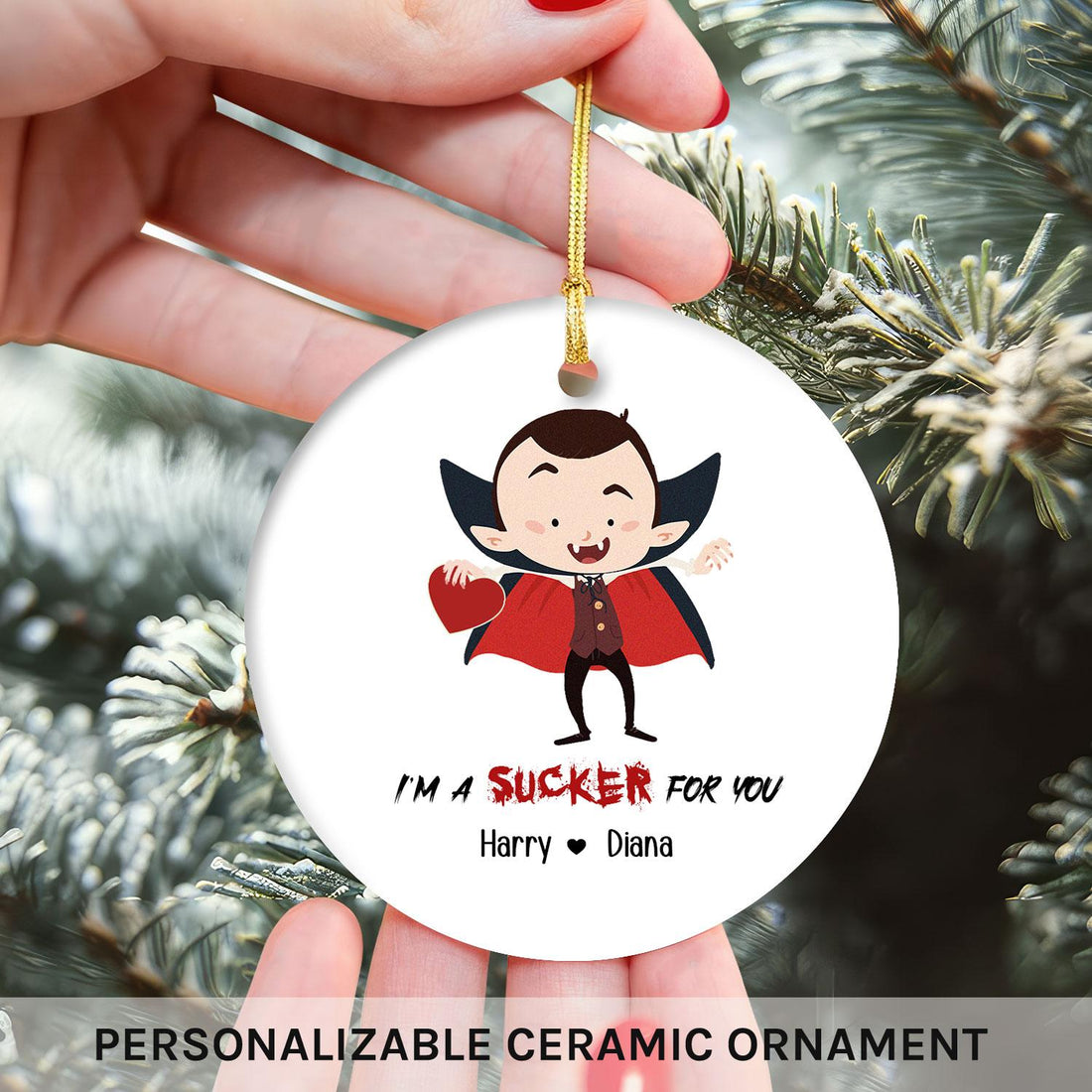 I'm A Sucker For You - Personalized Anniversary or Halloween gift for Boyfriend or Girlfriend - Custom Circle Ceramic Ornament - Elizabeth Fashions